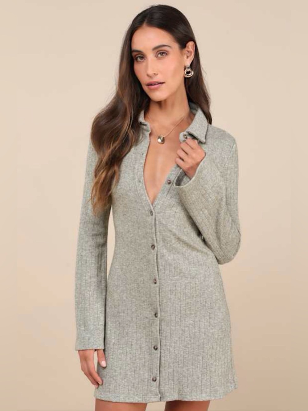 NWT Lulu's Olive Ribbed Sweater Dress